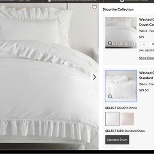 New Pottery Barn Teen Washed Cotton Ruffle Organic Standard Sham. White